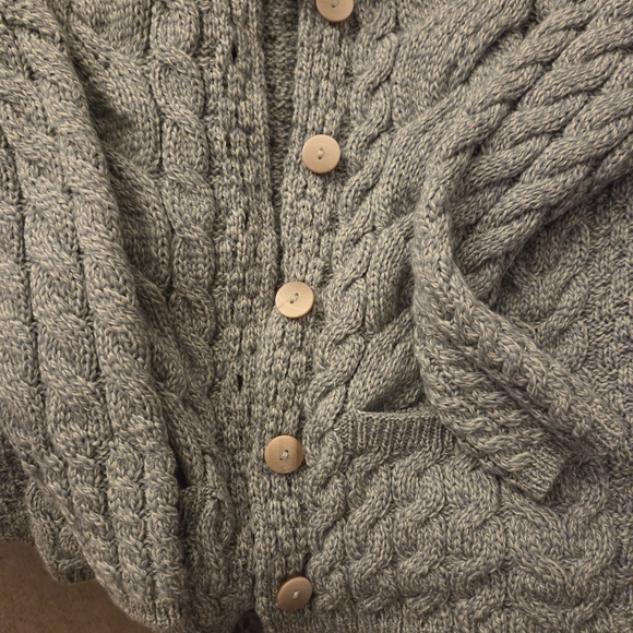 Gray Cable Knit Cardigan with Chunky Texture - Picture 3 of 4